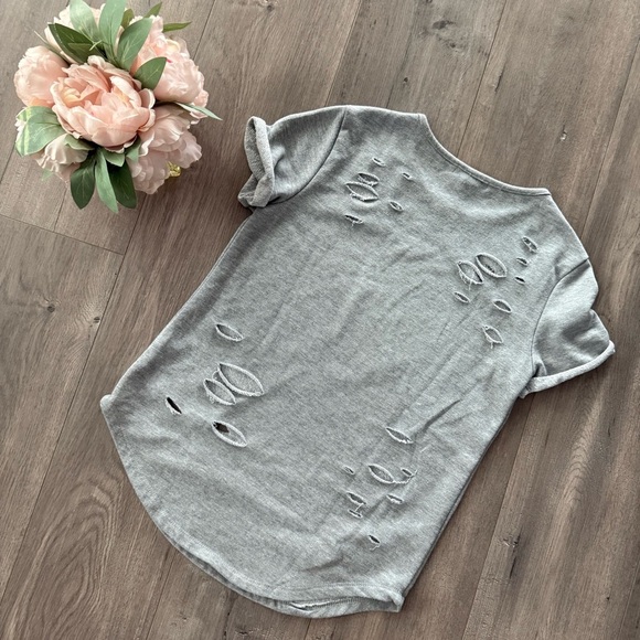 Macy's Inspired Hearts Distressed Light Grey Sweatshirt Top - Picture 2 of 4